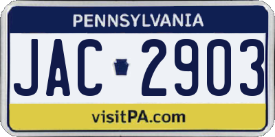 PA license plate JAC2903