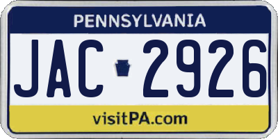 PA license plate JAC2926