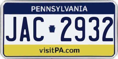 PA license plate JAC2932