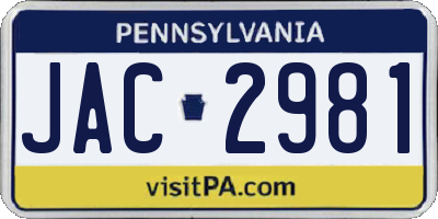 PA license plate JAC2981