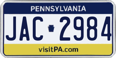 PA license plate JAC2984