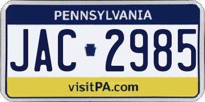 PA license plate JAC2985