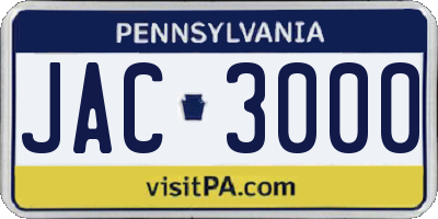 PA license plate JAC3000