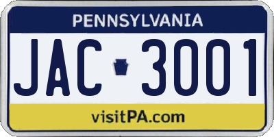 PA license plate JAC3001