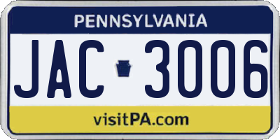 PA license plate JAC3006