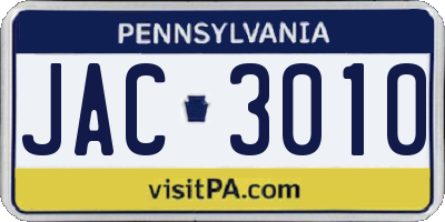 PA license plate JAC3010