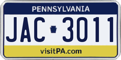 PA license plate JAC3011