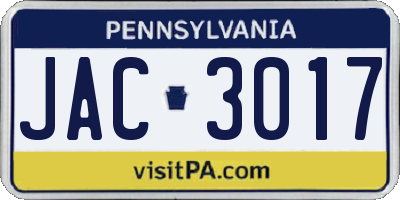 PA license plate JAC3017