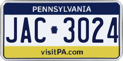 PA license plate JAC3024