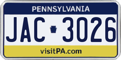 PA license plate JAC3026