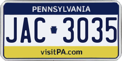 PA license plate JAC3035