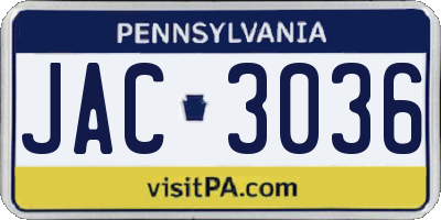 PA license plate JAC3036