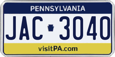 PA license plate JAC3040