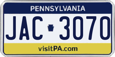 PA license plate JAC3070