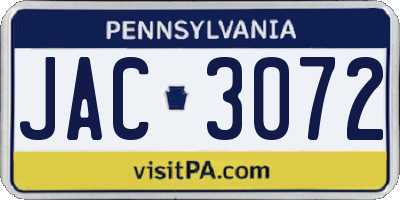 PA license plate JAC3072