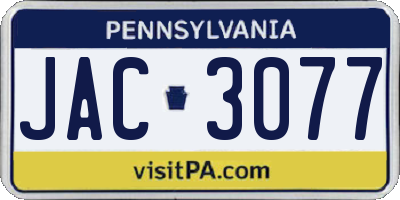 PA license plate JAC3077