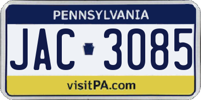 PA license plate JAC3085