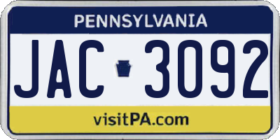 PA license plate JAC3092