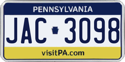 PA license plate JAC3098