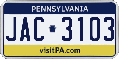 PA license plate JAC3103