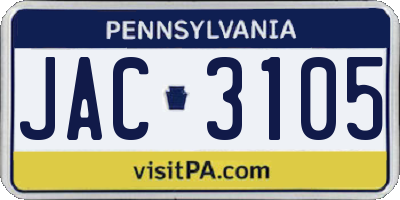 PA license plate JAC3105