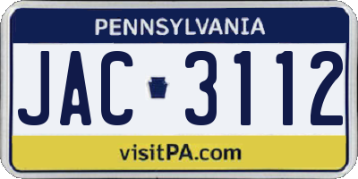 PA license plate JAC3112