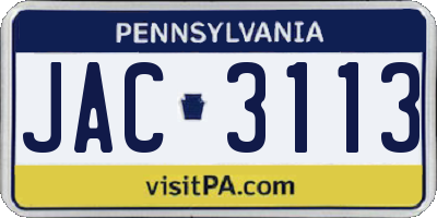 PA license plate JAC3113