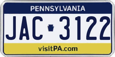 PA license plate JAC3122