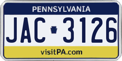 PA license plate JAC3126