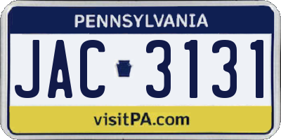 PA license plate JAC3131