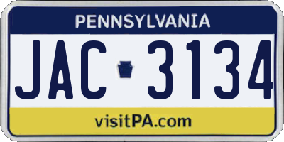 PA license plate JAC3134