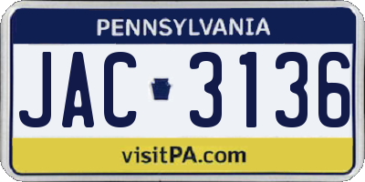 PA license plate JAC3136