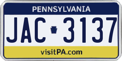 PA license plate JAC3137