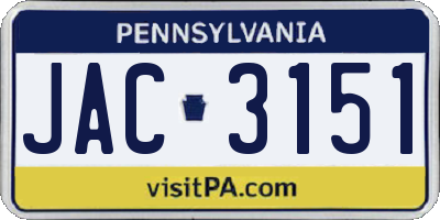 PA license plate JAC3151