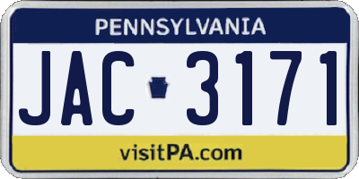 PA license plate JAC3171
