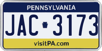 PA license plate JAC3173