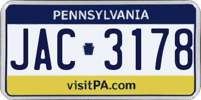 PA license plate JAC3178