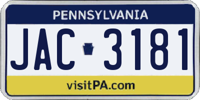 PA license plate JAC3181