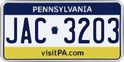 PA license plate JAC3203