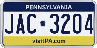 PA license plate JAC3204