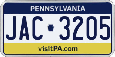 PA license plate JAC3205