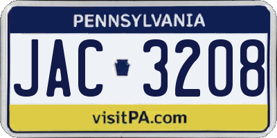 PA license plate JAC3208