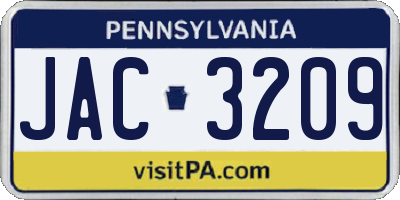 PA license plate JAC3209