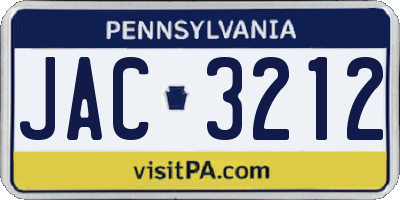 PA license plate JAC3212