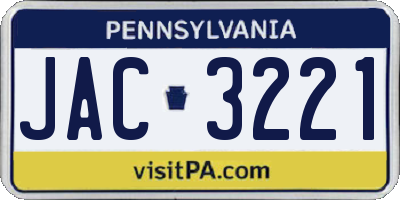 PA license plate JAC3221