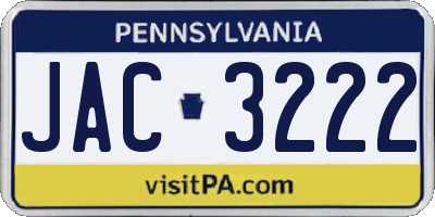 PA license plate JAC3222