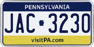 PA license plate JAC3230