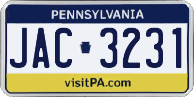 PA license plate JAC3231