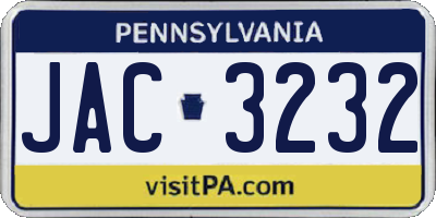 PA license plate JAC3232