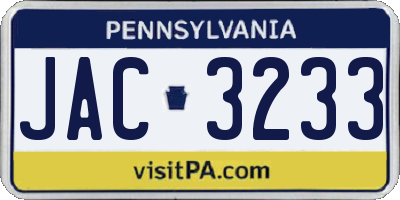 PA license plate JAC3233